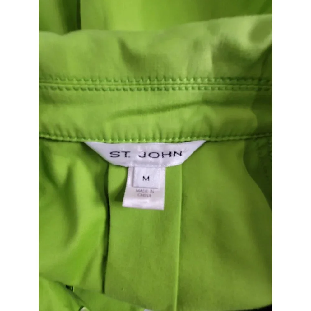 St. John Women Double Breasted Coat Blazer Jacket Medium Green 3/4 Sleeve Career - Picture 3 of 8